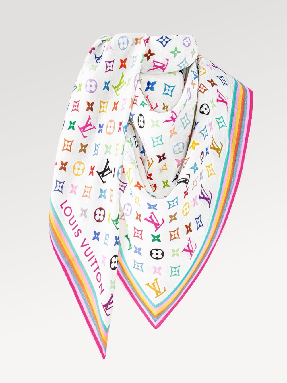 LOUIS VUITTON MURAKAMI WHITE SHAWL MONOGRAM BRAND NEW IN BOX WOOL SILK
